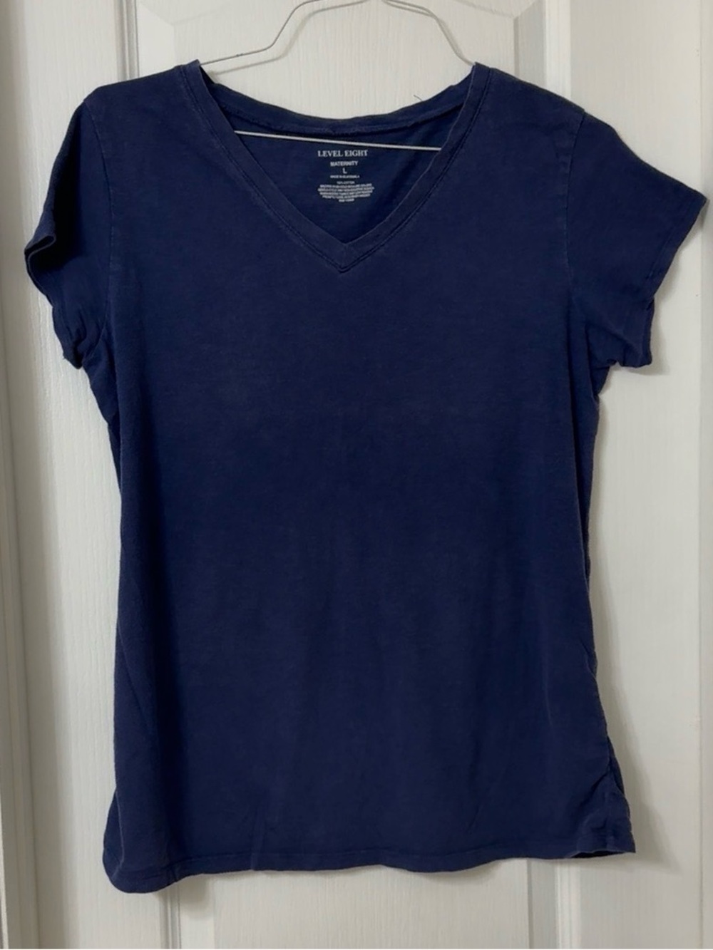 Level Eight Maternity navy blue short sleeve V-neck t-shirt 100% cotton size L